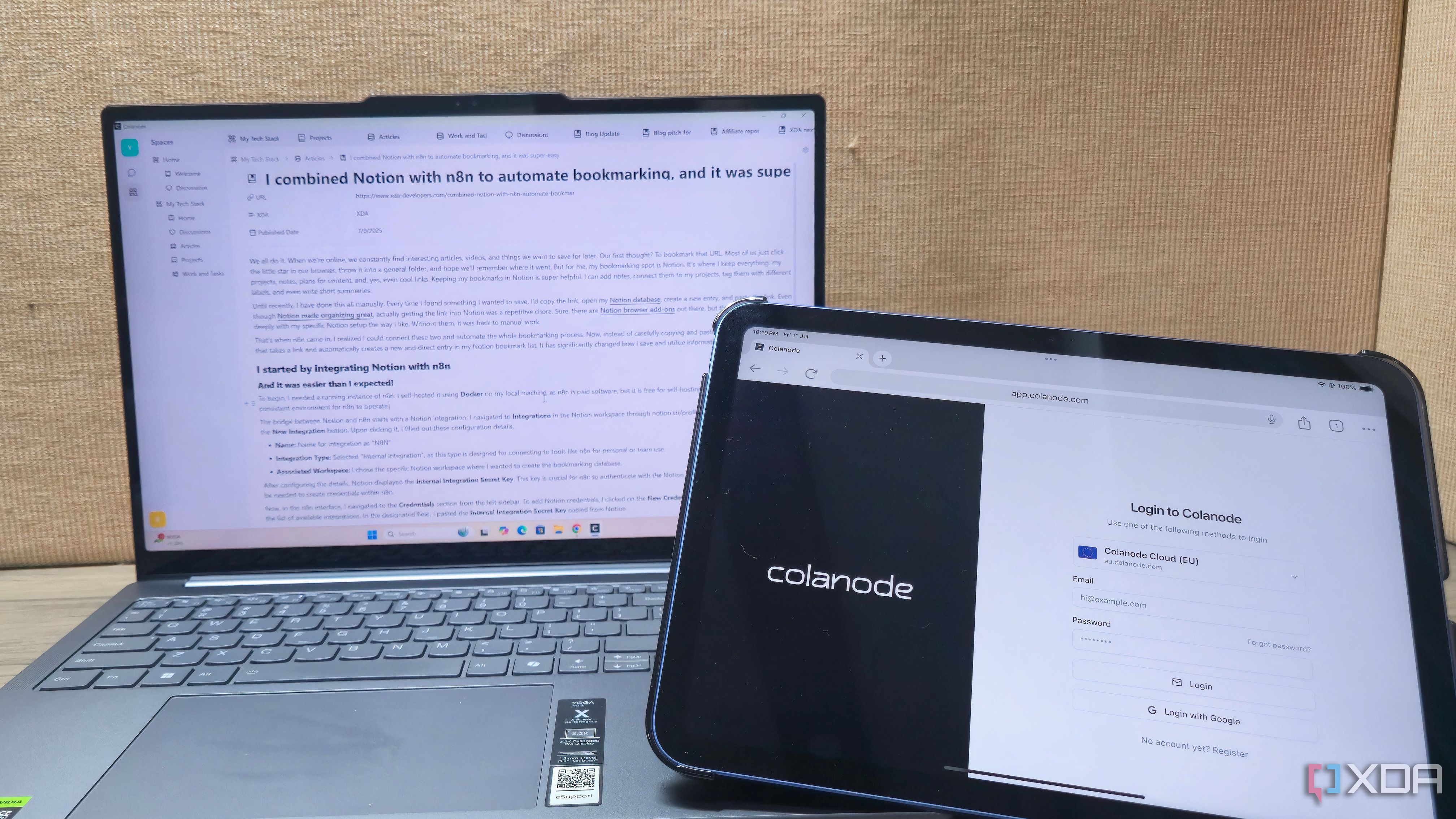 Colanode dashboard showing notes and chat features
