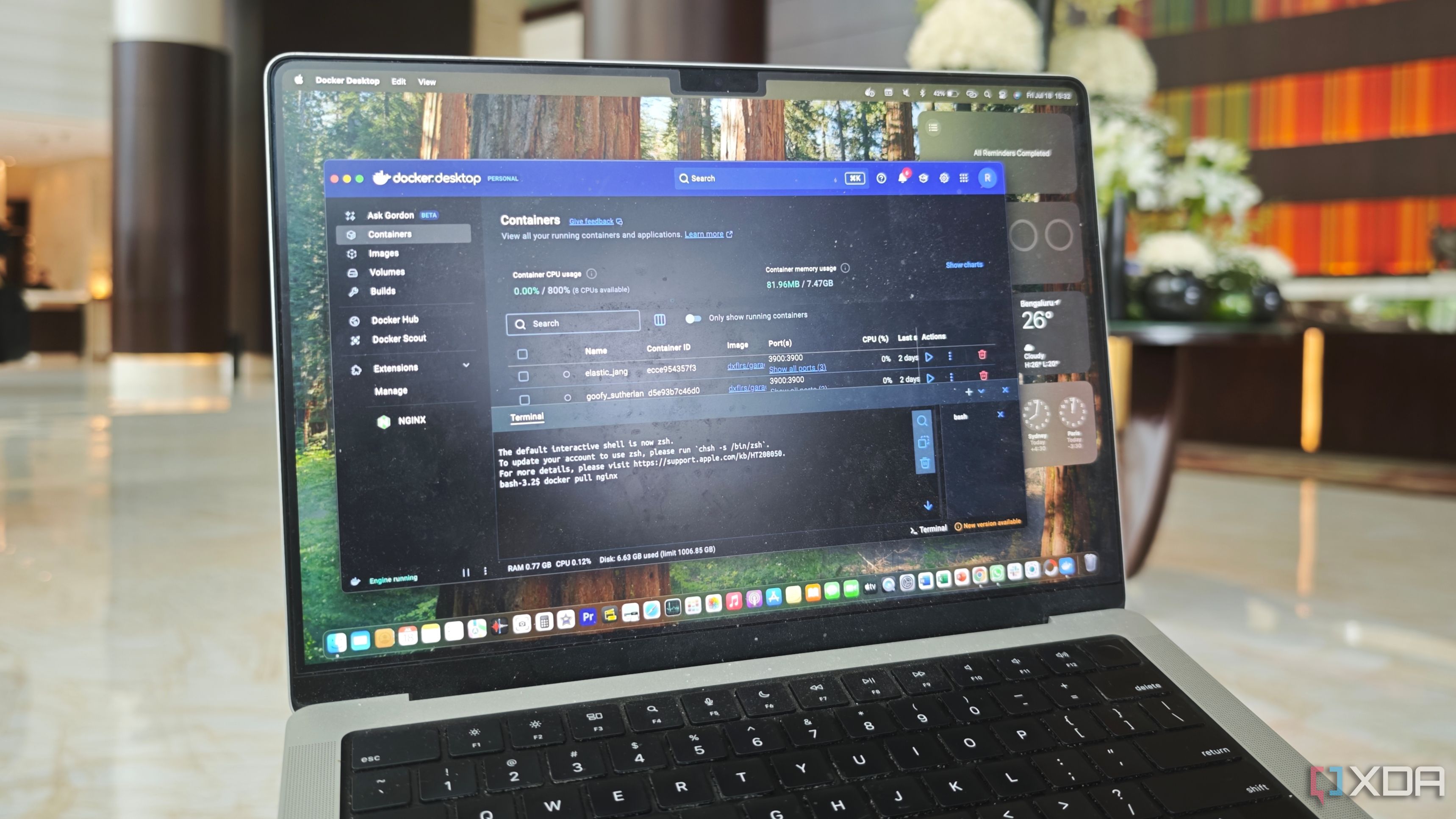 Laptop running Docker interface