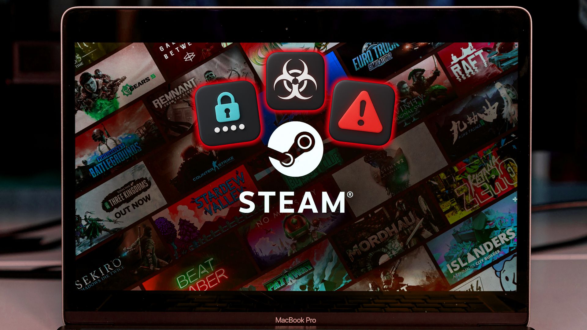 Steam logo with gaming background