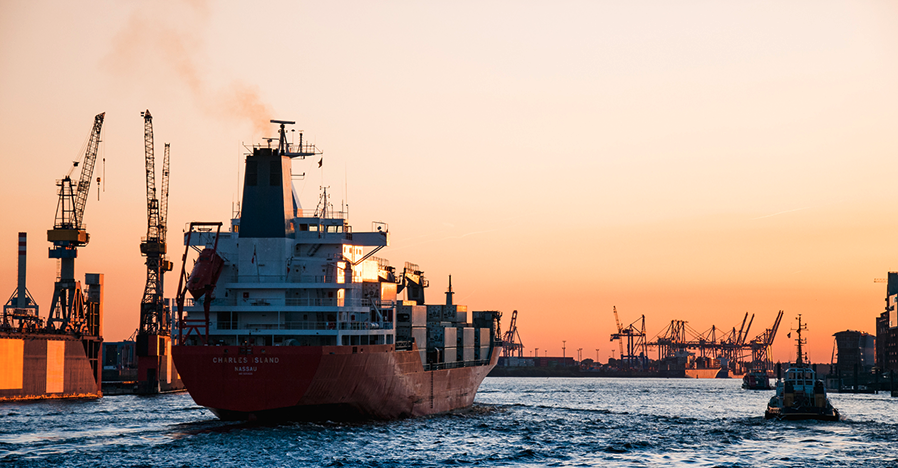 Cargo ship sailing at sea.