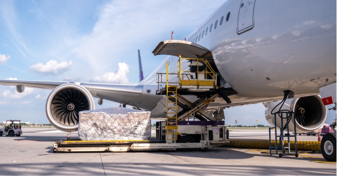Air cargo being loaded into an aircraft