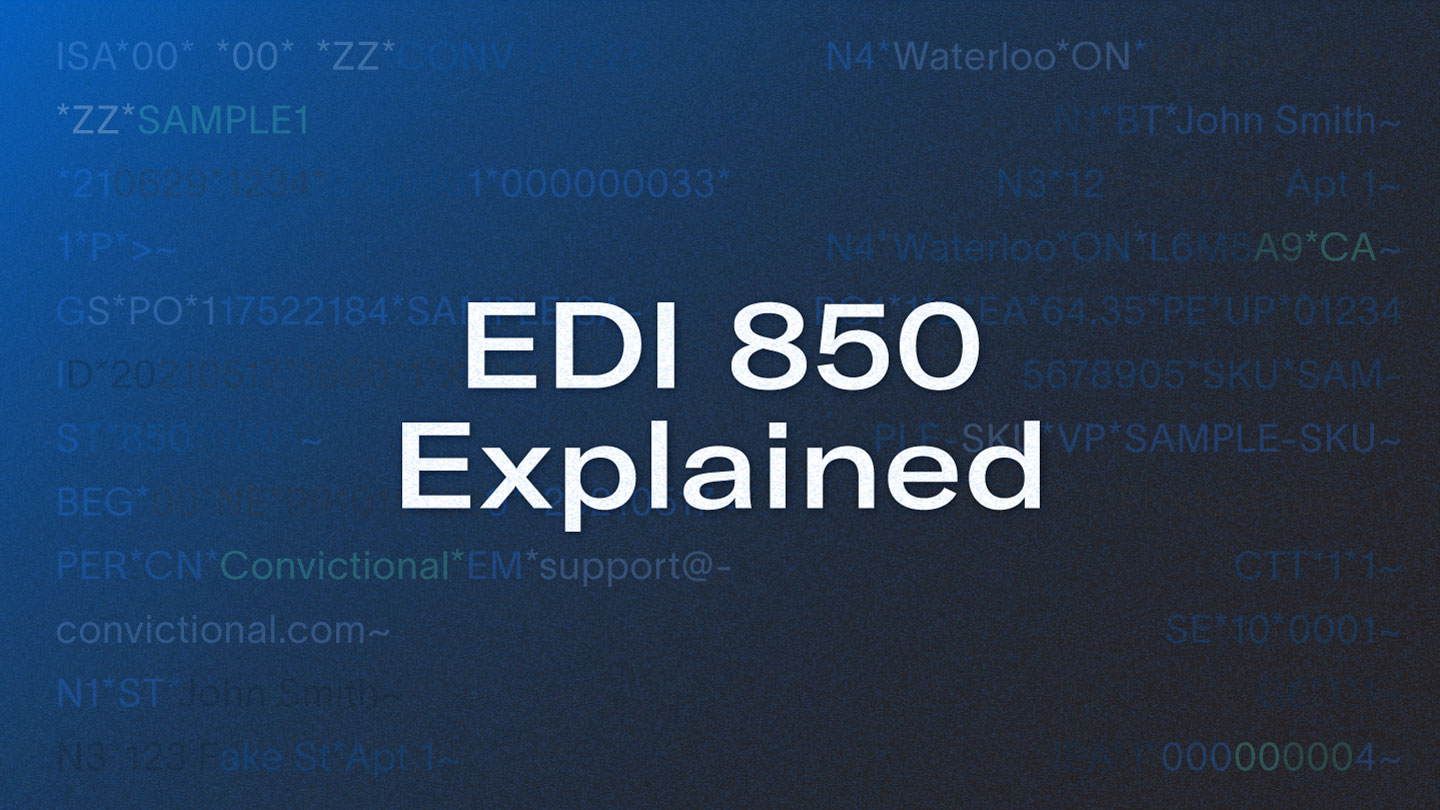 Abstract graphic containing a sample EDI 850 file.