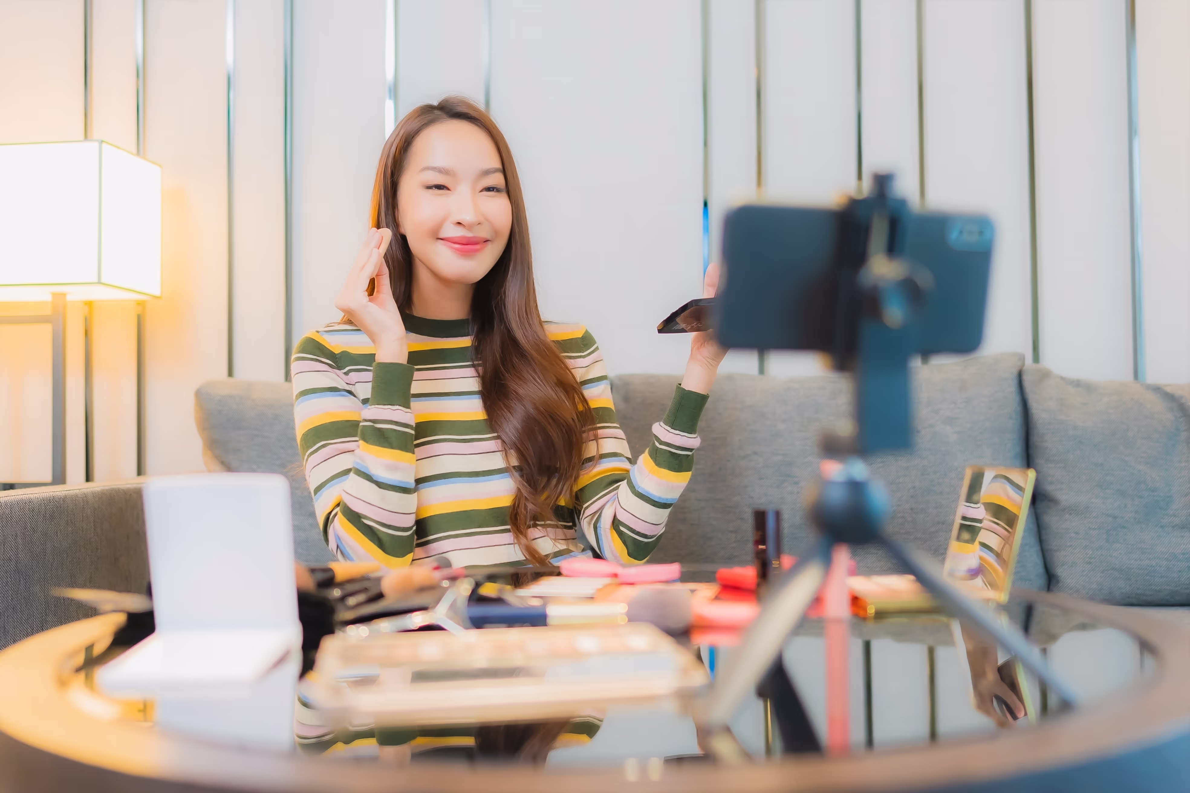 Young Asian lady teaching online