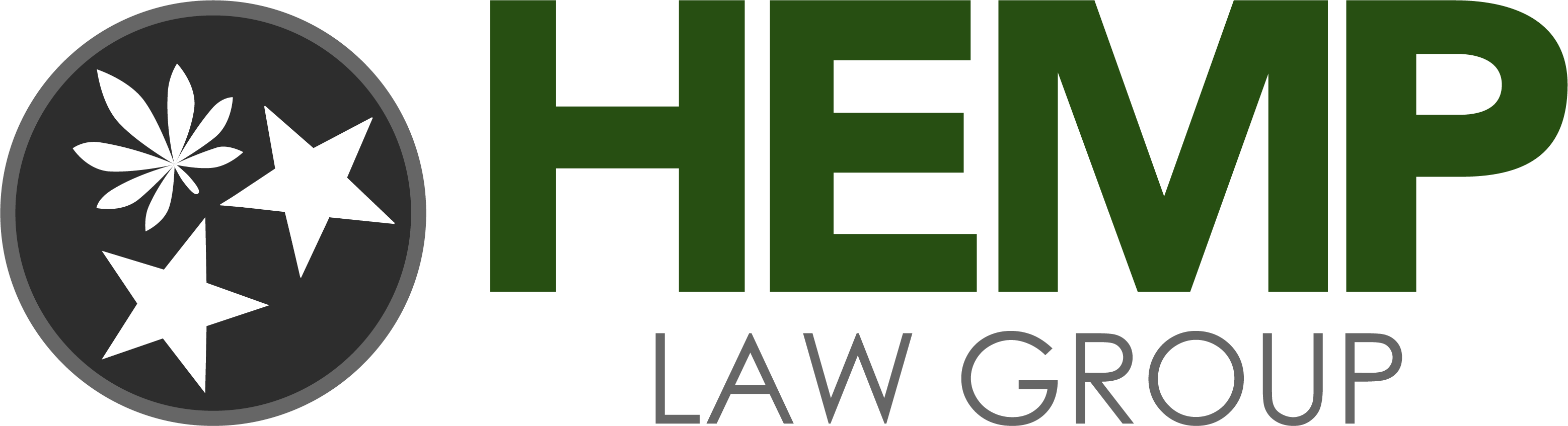 HEMP LAW GROUP logo with green text and a circular hemp leaf icon.