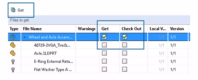 SOLIDWORKS PDM “Get” Komutuna Revizyon Sütunları Eklendi