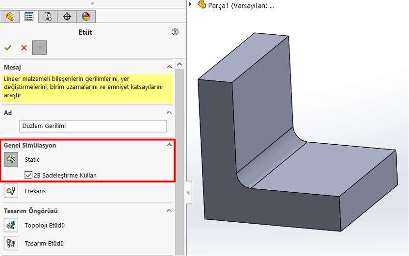 SOLIDWORKS Simulation 2B Sadeleştirme Düzlem Gerilimi