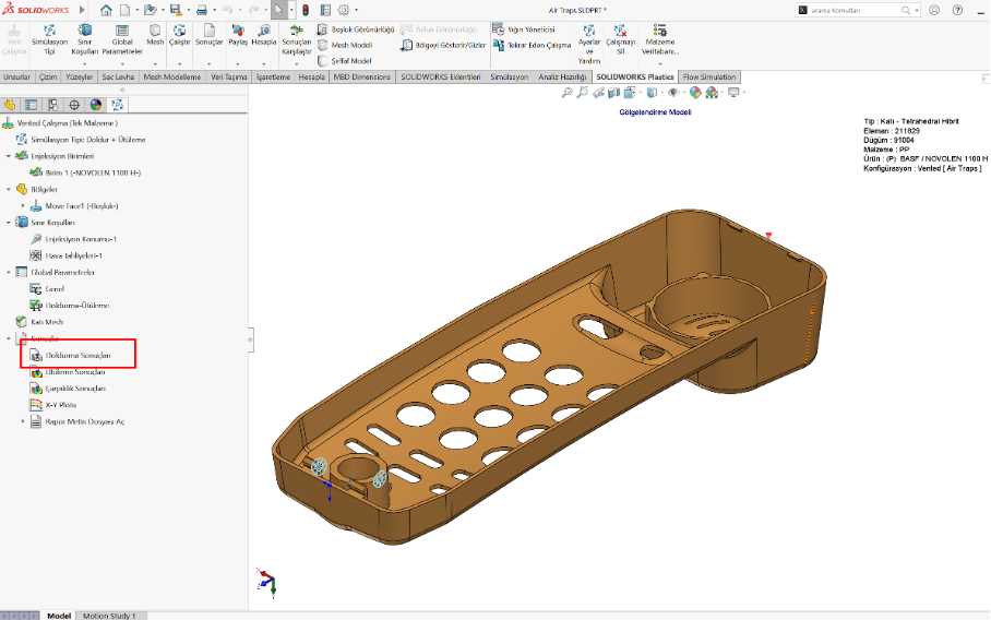 SOLIDWORKS Plastics ile Hava Boşluğu (Air Trap) Analizi