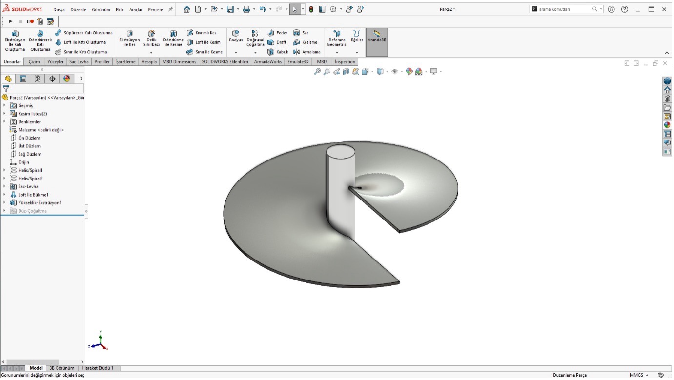 SOLIDWORKS'te Helisel Sac Çizimi