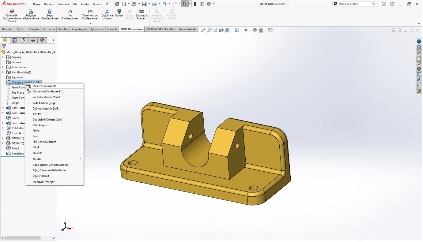 SOLIDWORKS Özelleştirilmiş Malzeme Listesi Oluşturma