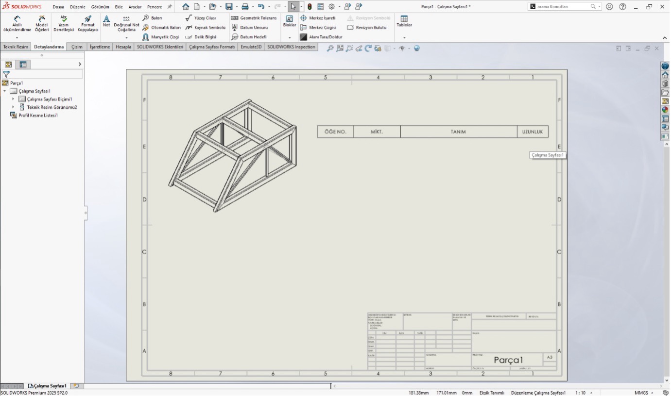 SOLIDWORKS Teknik Resimde Kesme Listesinin Boş Gelmesi Hatası