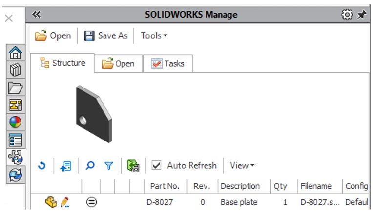 SOLIDWORKS Manage SOLIDWORKS Yapı Sekmesi
