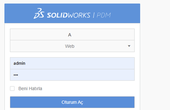 SOLIDWORKS PDM Web2 Giriş Türü Seçenekleri