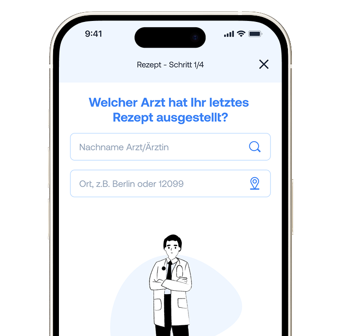 Smartphone-Bildschirm mit einer Arztsuch-App.