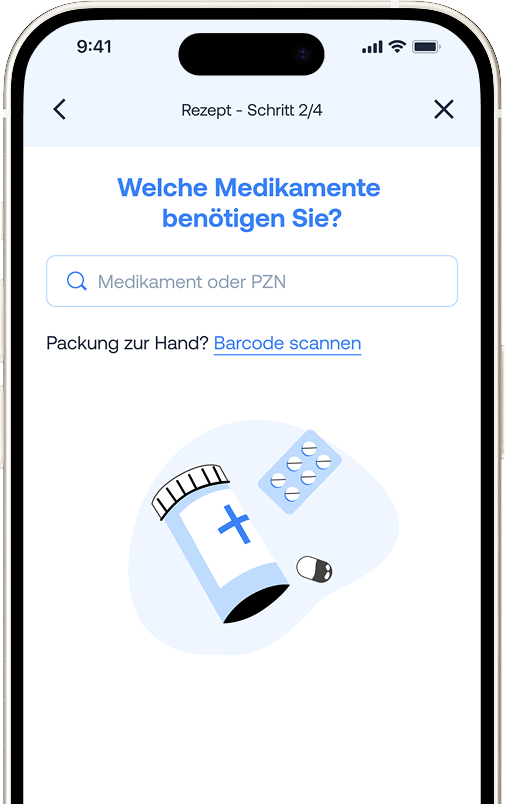 Auf dem Smartphone-Bildschirm ist eine Anwendung zur Suche nach Medikamenten zu sehen.