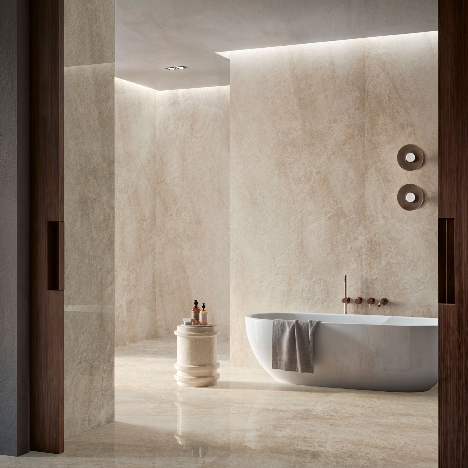 Marmeren badkamer met natuursteen-look Taj Mahal (Amber Bagno)