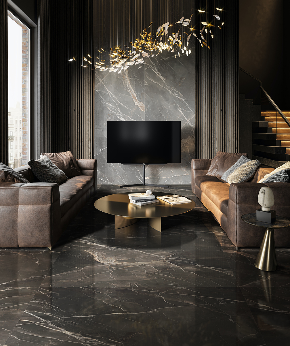 Woonkamer vloer luxe tegels
