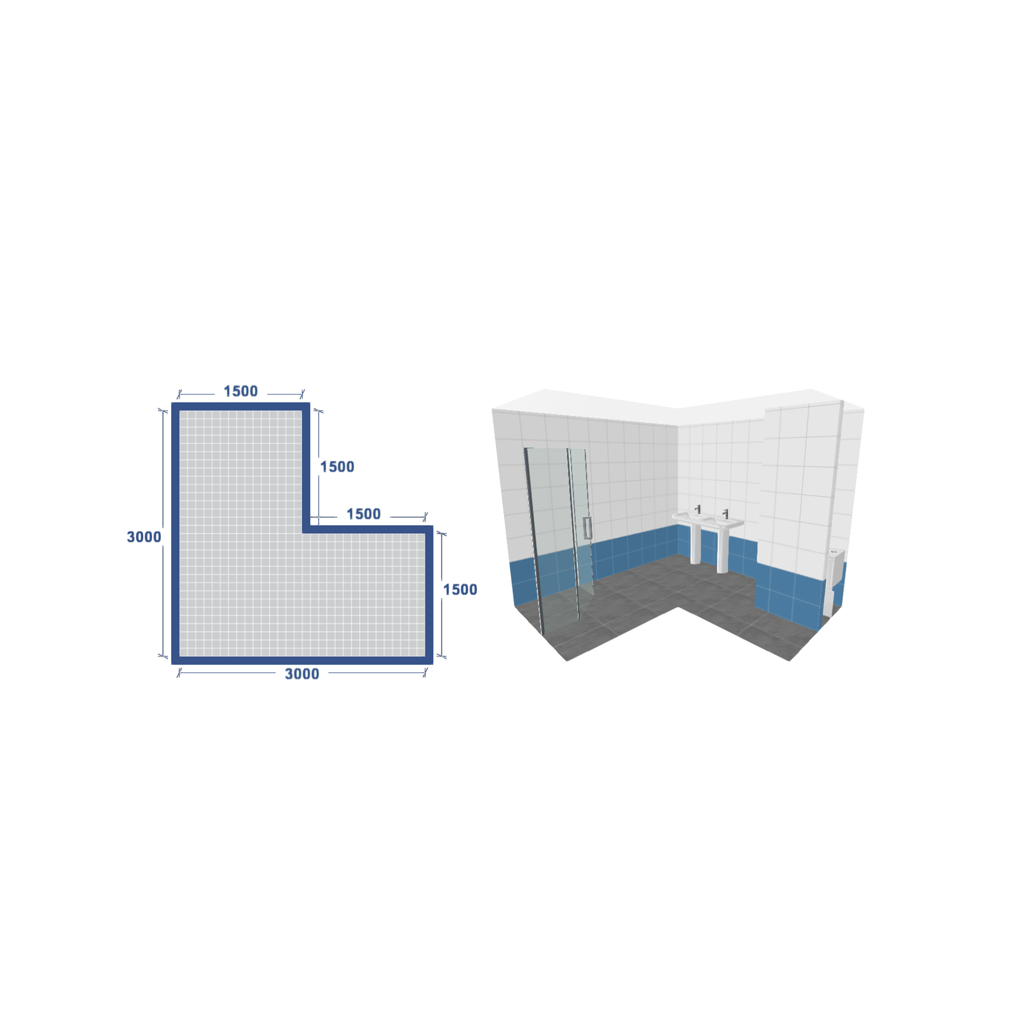 Weergave van een badkamerontwerp uit de 3D badkamerplanner