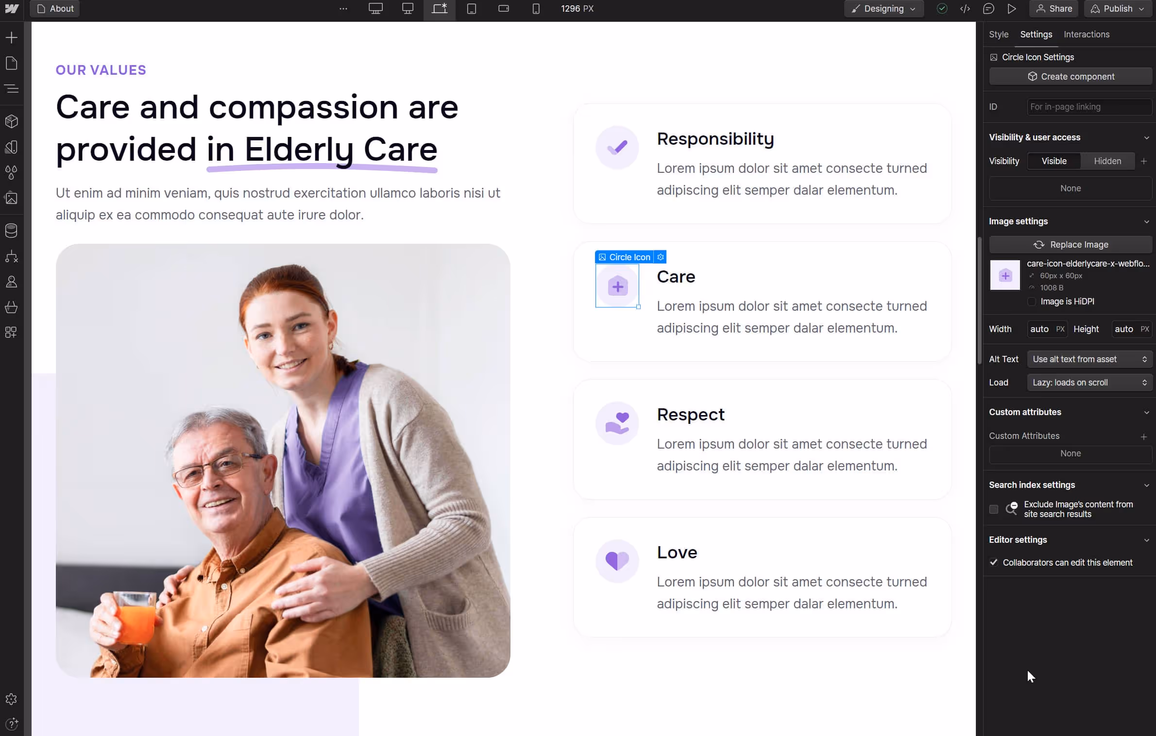 Icons And Graphics - ElderlyCare X Webflow Template