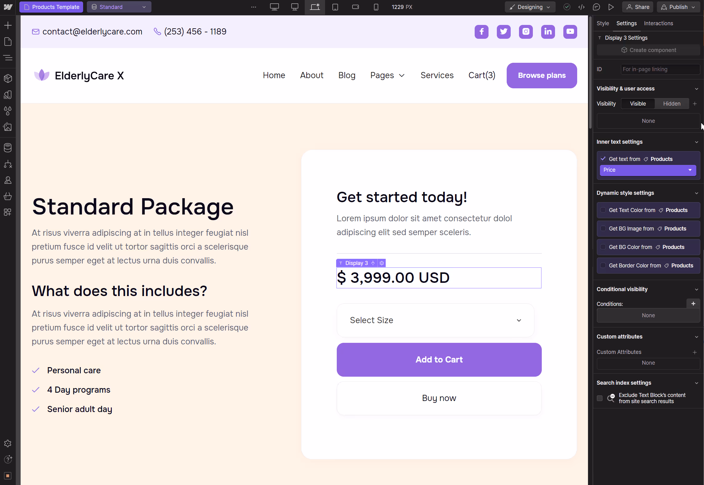 Ecommerce Page - ElderlyCare X Webflow Template