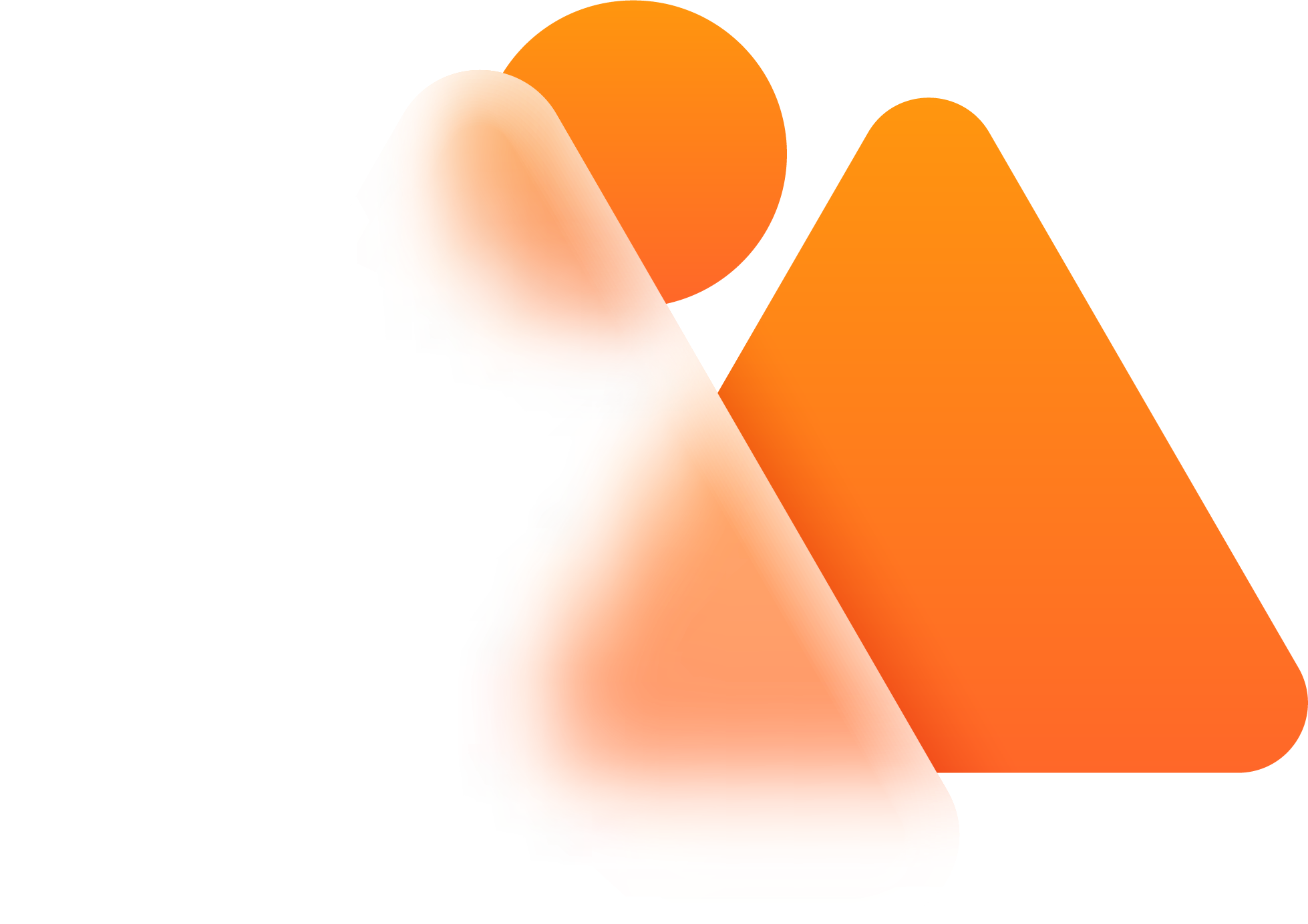 An orange and white logo with a white background
