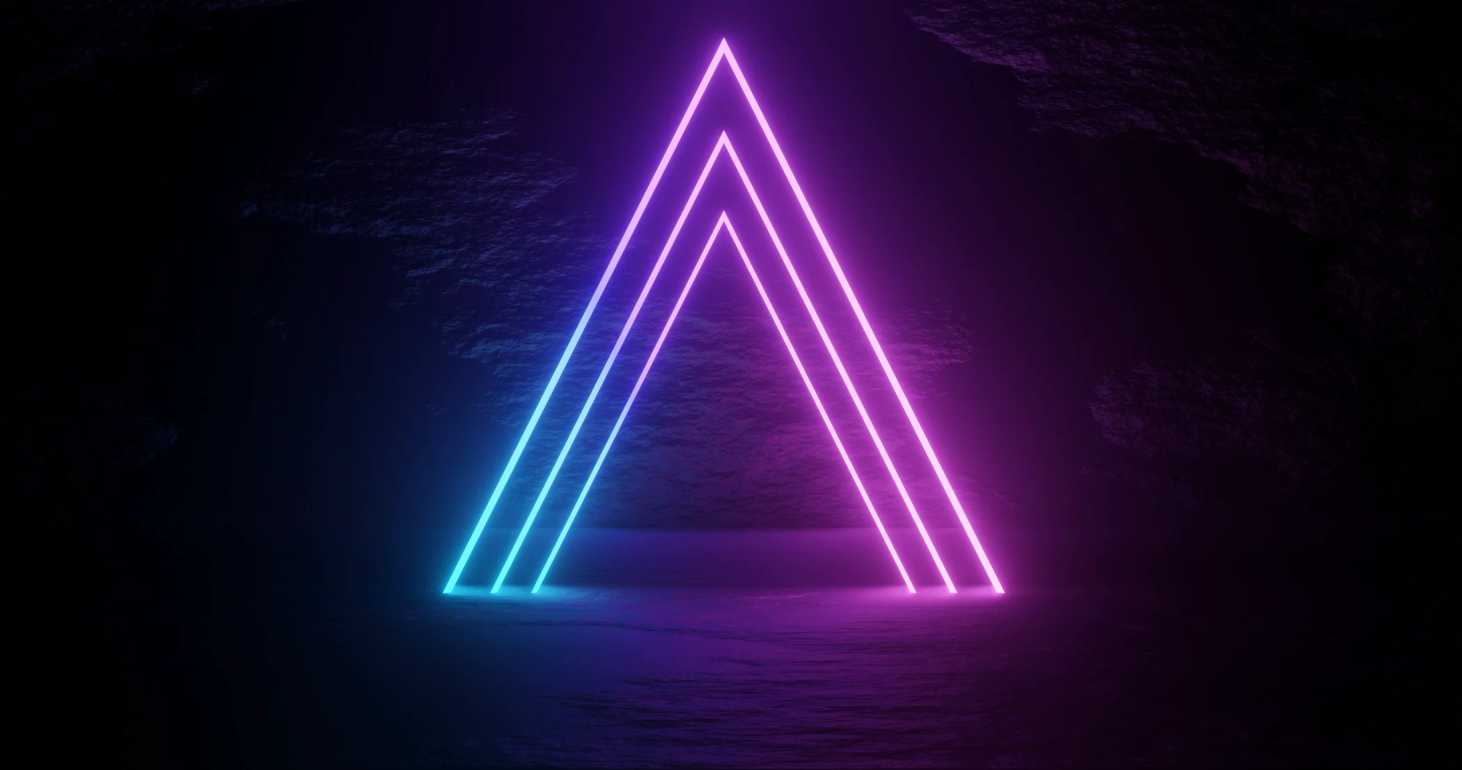 A neon triangle in the middle of a body of water