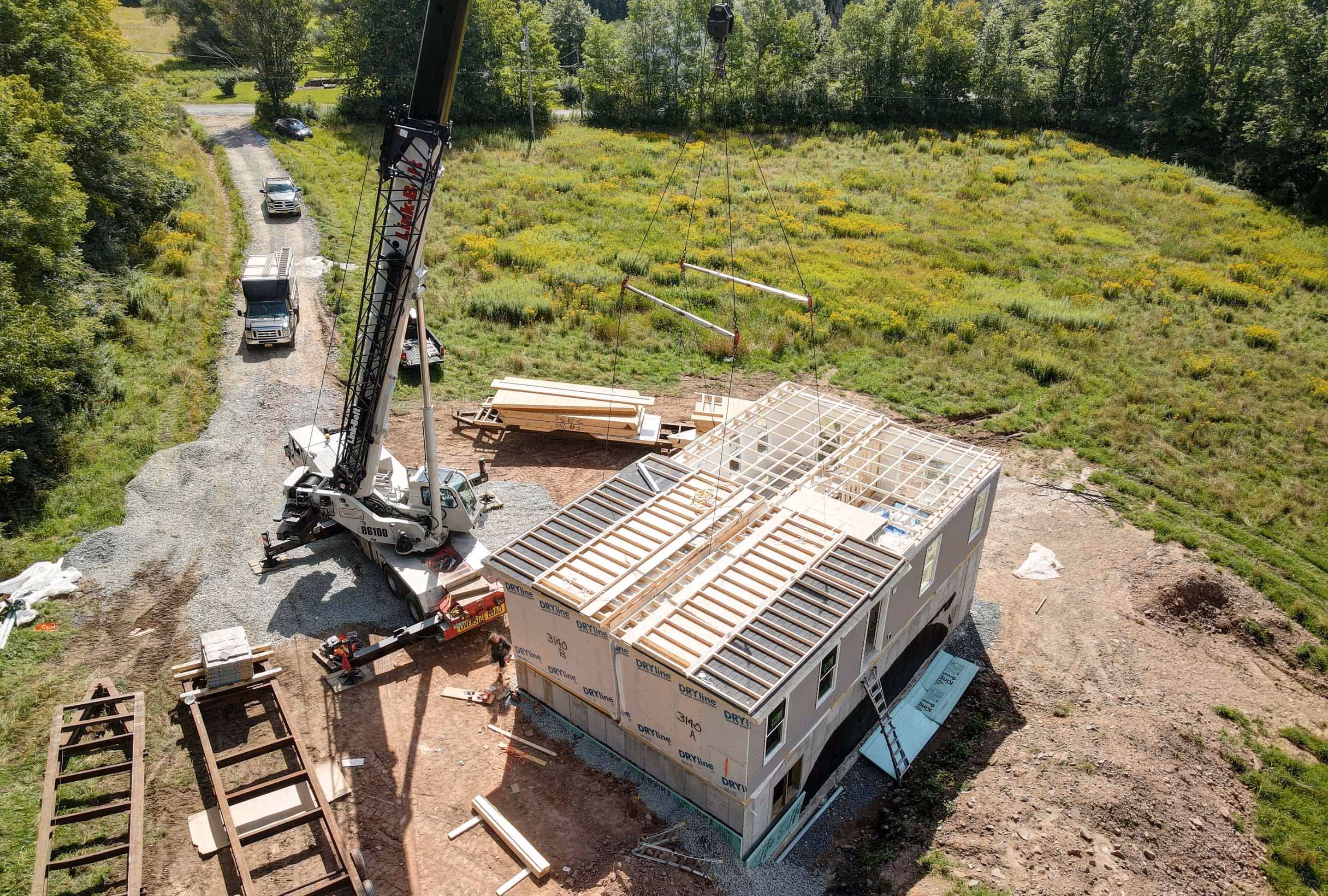 modular construction site with crane
