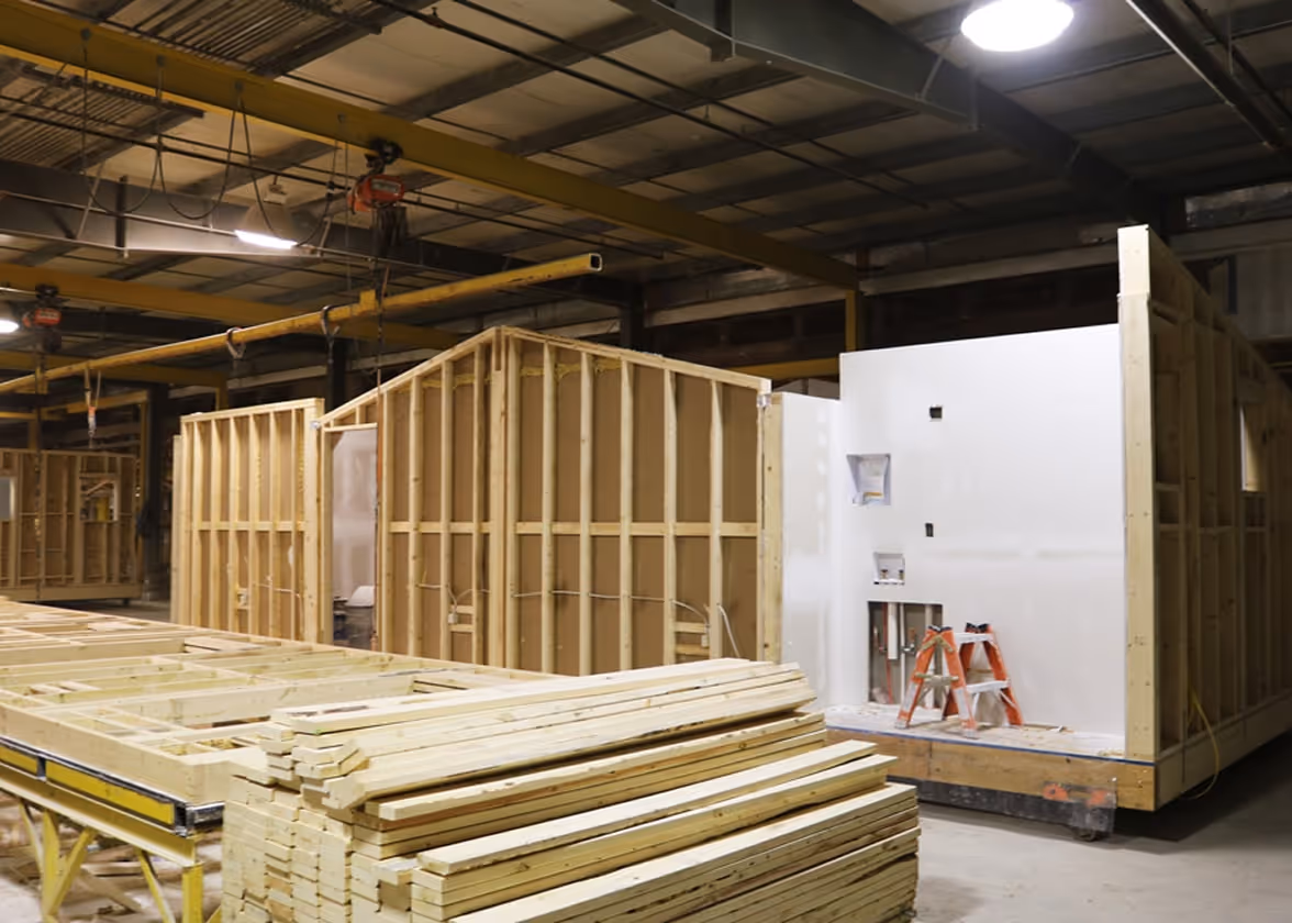 modular house section in construction plant