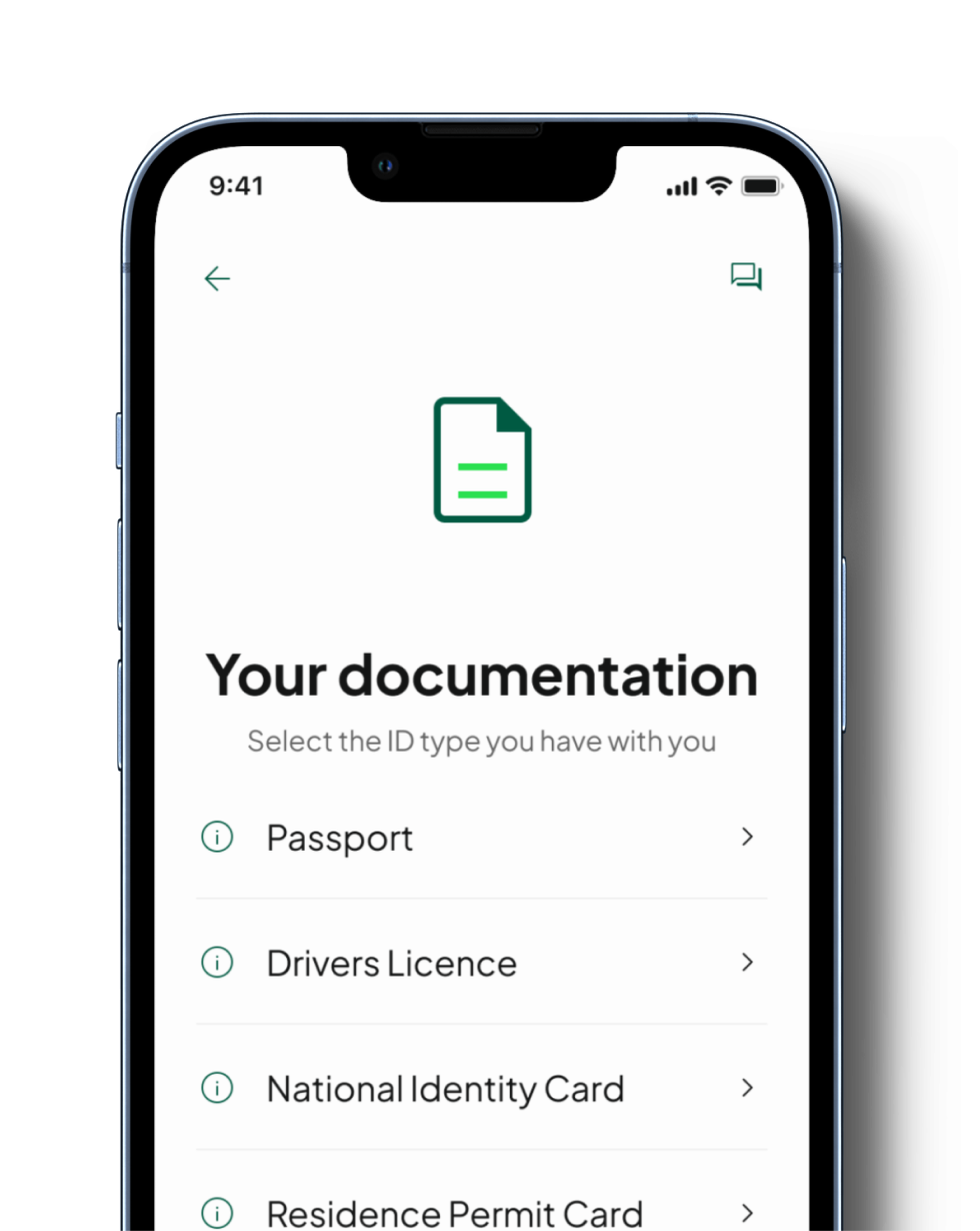 A smart phone screen showing the Tandem app's Instant Access Saver ID verification page.