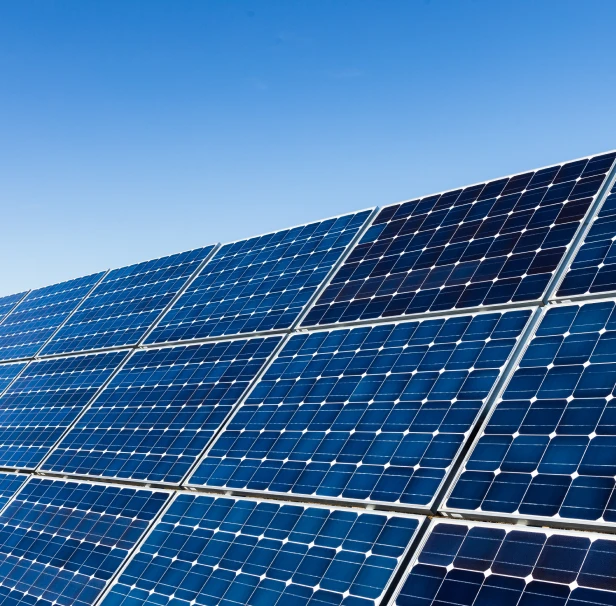 Vivid blue solar panels harnessing the power of the sun to generate clean and sustainable energy.