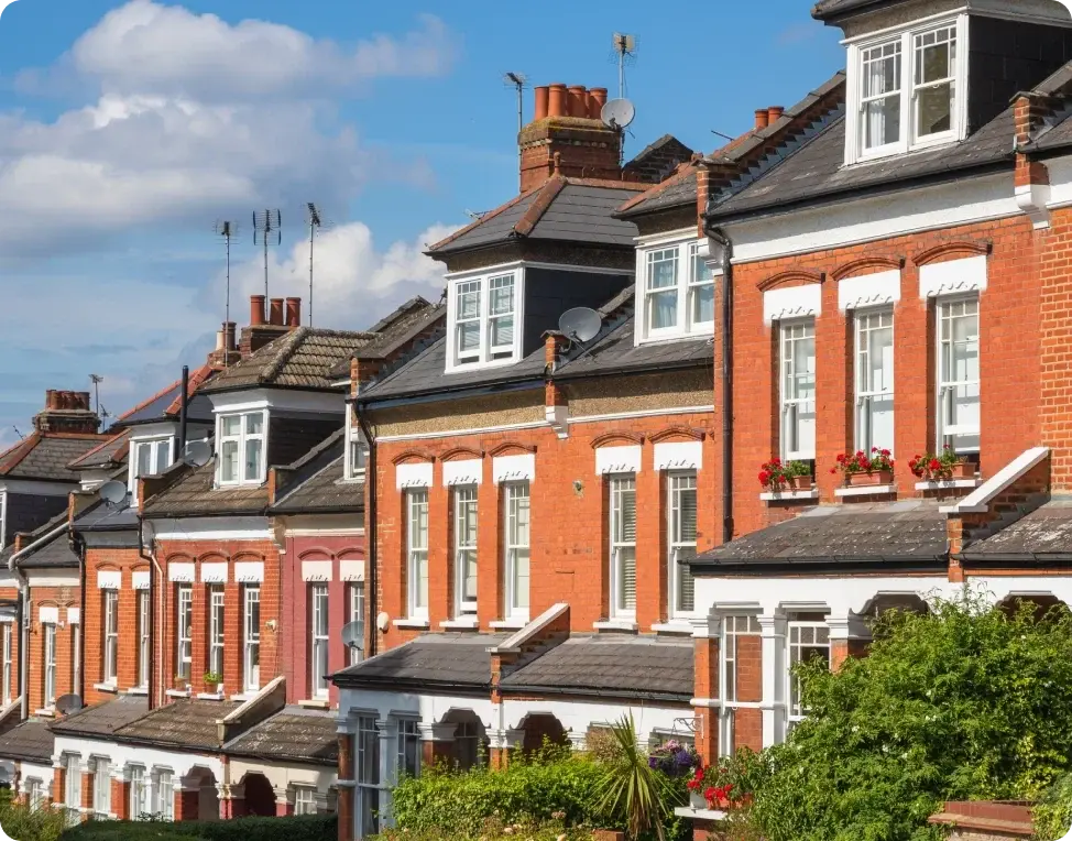Traditional terraced UK homes that use Tandem Home Loans to make improvements.