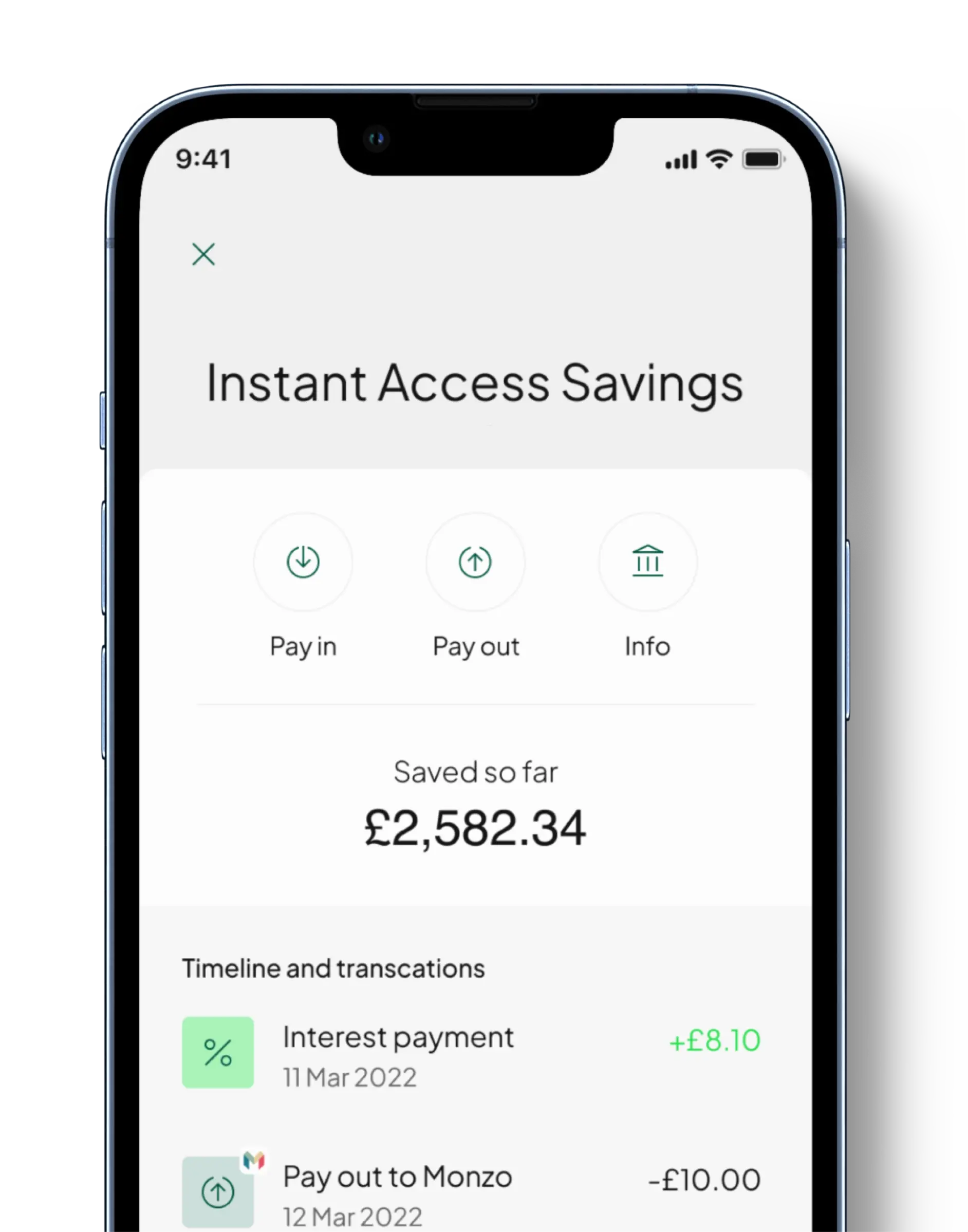 A smart phone screen with the Tandem app proudly displaying a fully funded Instant Access savings account.