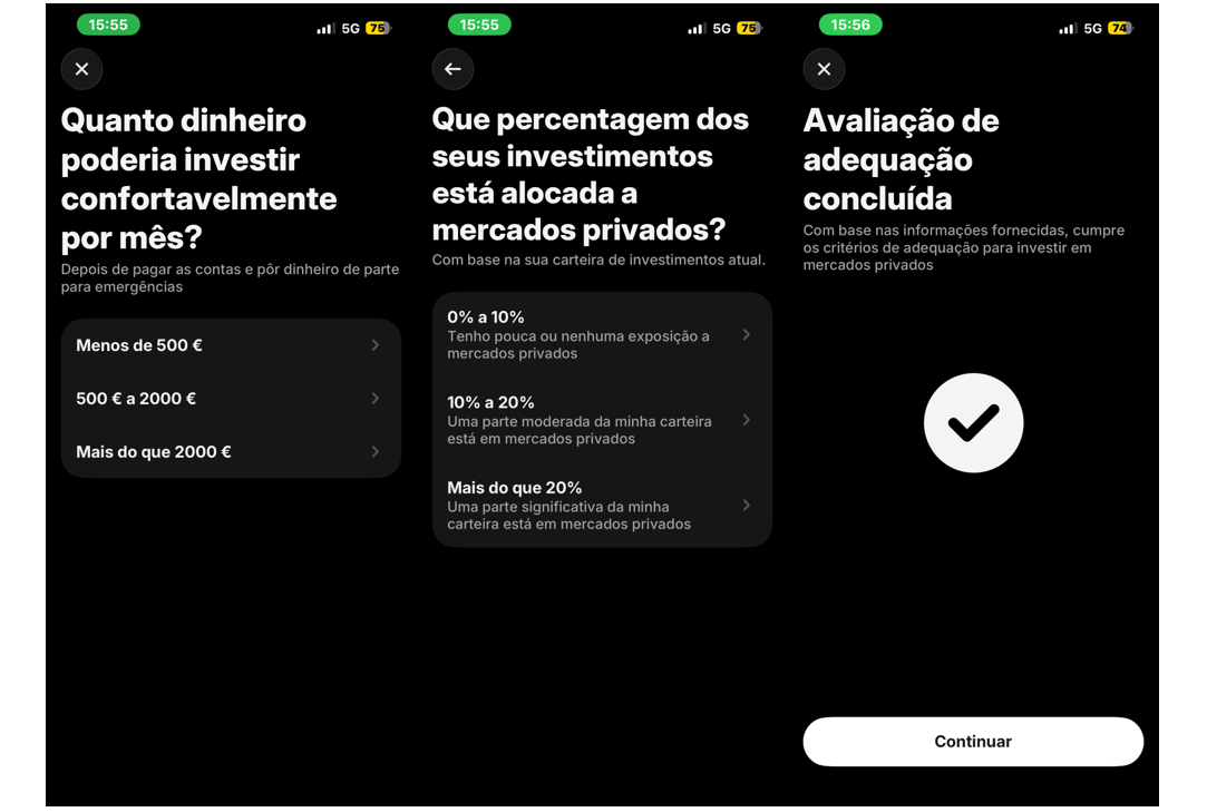 Avaliação de adequação antes de investir em mercados privados na Revolut
