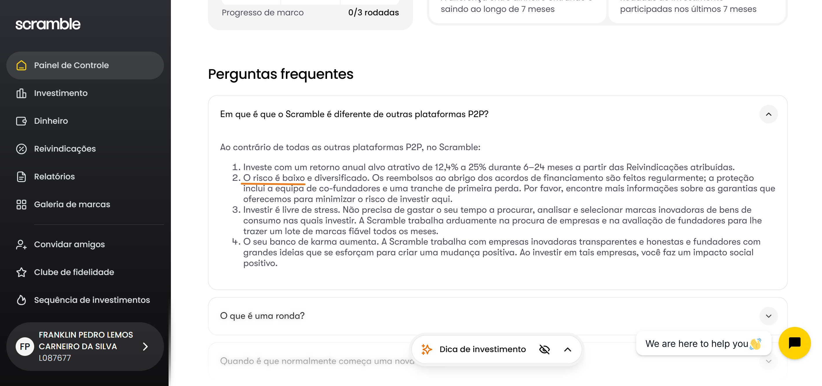 FAQ da Scramble a afirmar que o risco é baixo