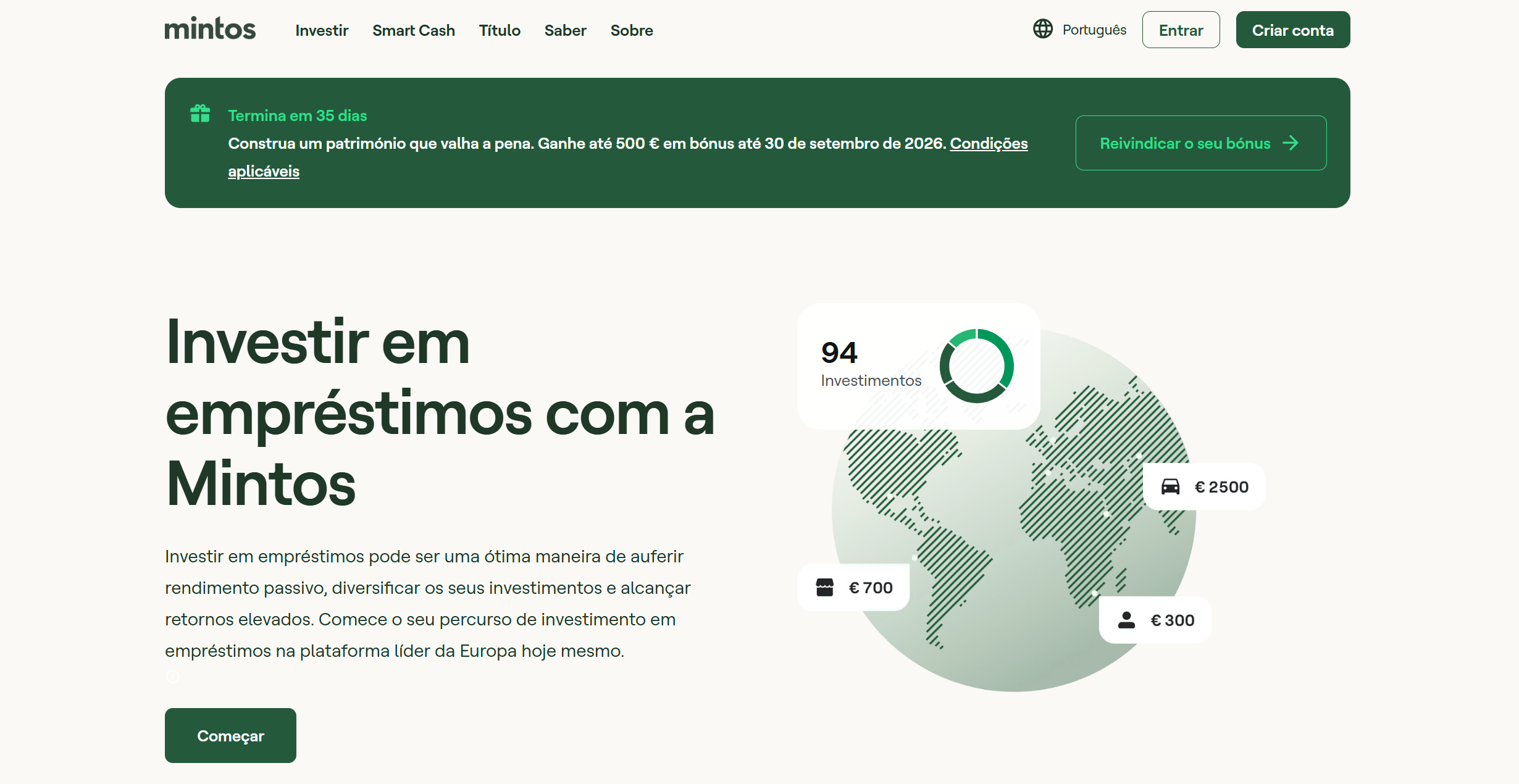 Página principal da Mintos