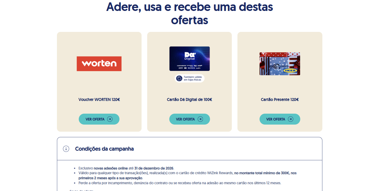 Oferta de adesão do cartão WiZink Rewards