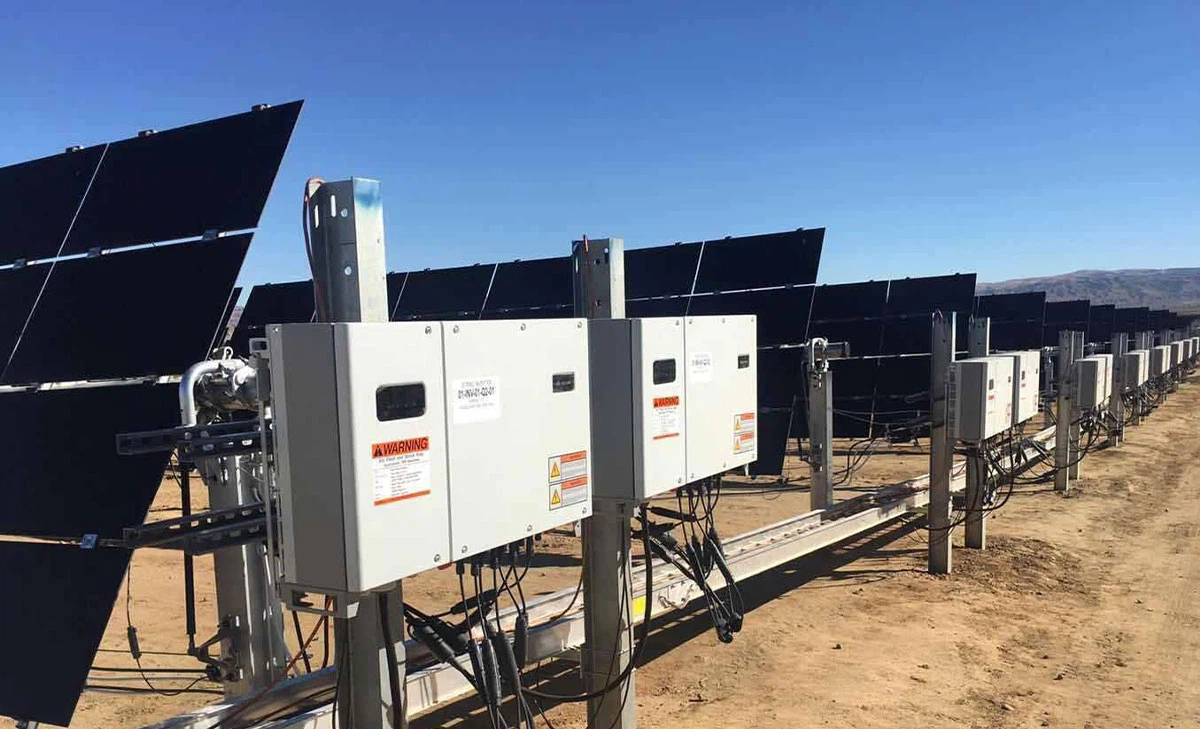 Utility-scale solar inverters in desert field