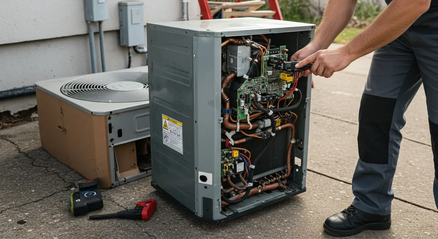 HVAC technician installing new AC unit
