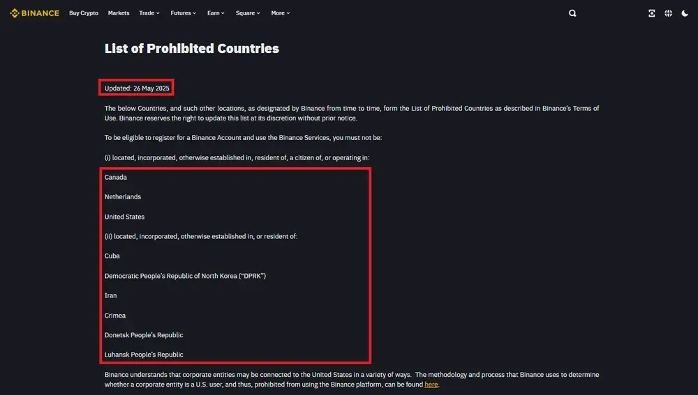 Binance Futures Restricted Countries
