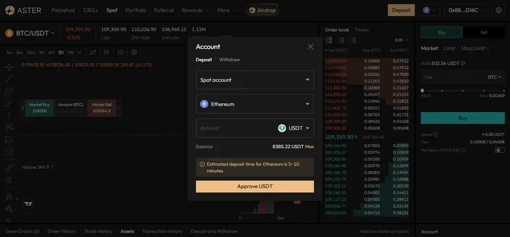 How to Deposit Crypto on Aster