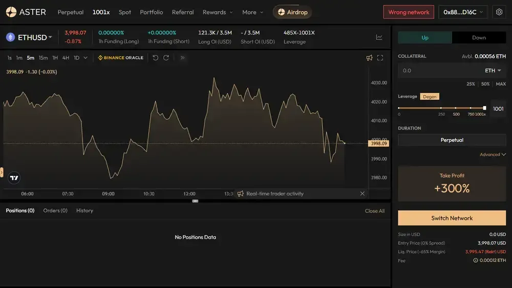 Trading Perpetuals with Aster 1001x