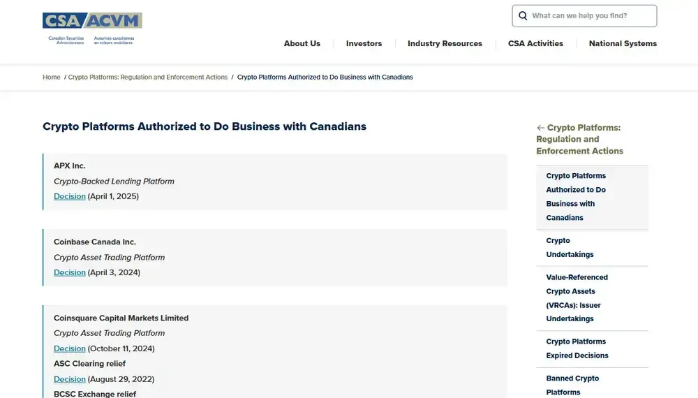 Crypto Platforms Authorized to Do Business with Canadians