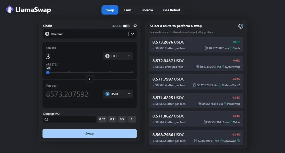 LlamaSwap DEX Aggregator