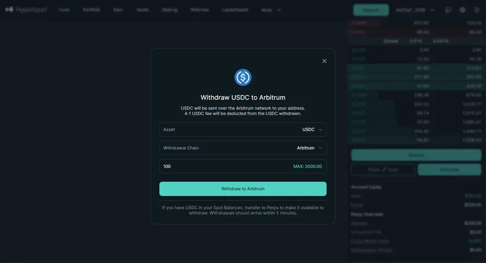 Withdraw USDC from Hyperliquid
