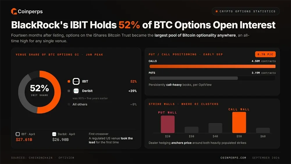 贝莱德IBIT占比特币期权持仓量的52%