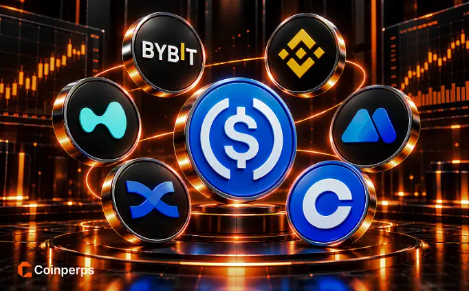 Compare the best USDC-margined perpetual exchanges of 2026, ranked by fees, leverage, liquidity and stablecoin rules, from Bybit and Binance to Hyperliquid.