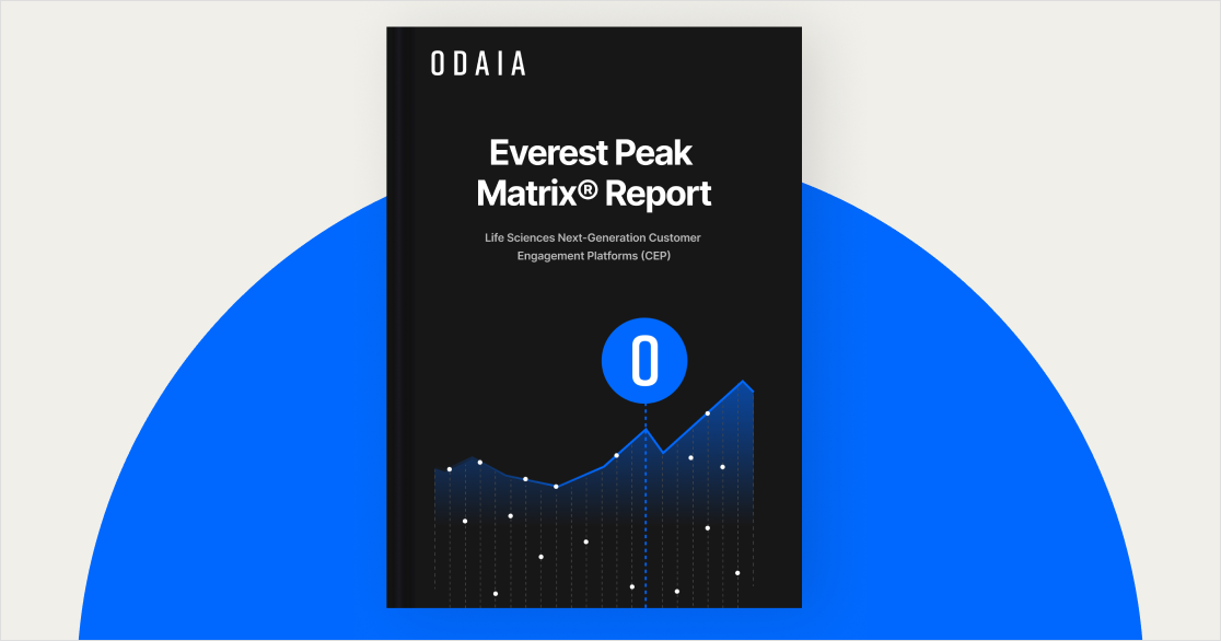 Graphic of a industry report ebook with a graph and blue circle background.