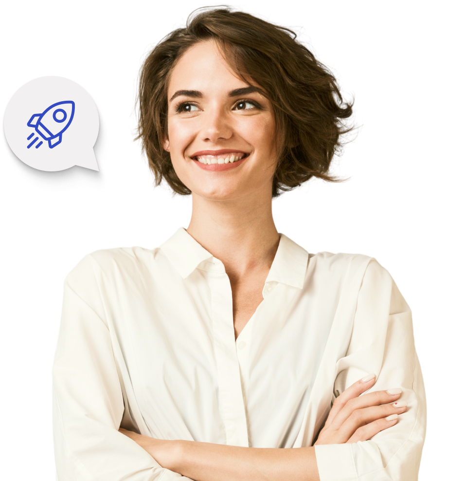 A woman dressed in white, smiling 