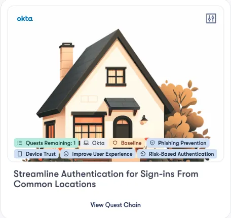 Quest in Reach introduced the option to prioritize and tailor controls, streamlining authentication in Okta for users signing in from familiar locations, reducing unnecessary friction while still maintaining security and continuously validating the authentication process.