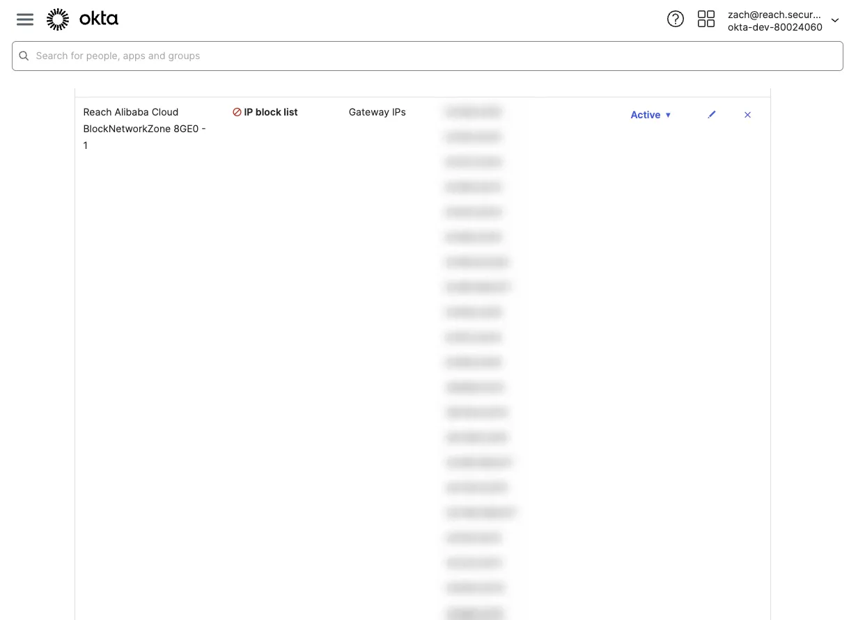 Reach maintains intelligence affiliated with these providers and dynamically updates the Block Zones within Okta as IPs change over time.