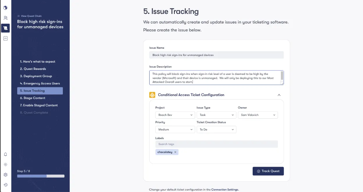 Integration into Jira that maps the change to the proper project, issue type, and owner within the org.
